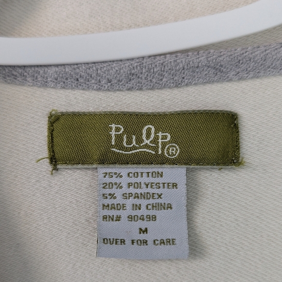 Women's (Size M) Long Off-White Zip-Up Hoodie/Jacket With Grey Trim & Drawstring - Picture 3 of 16